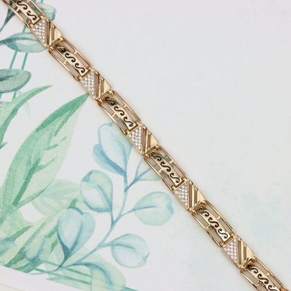 "Rose Gold Geometric Link Bracelet with Black and Crystal Accents, XPBL0810 - Picture 1 of 12